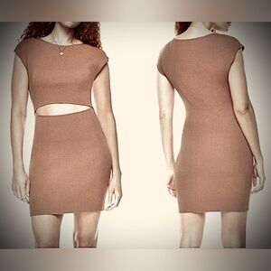 Aritzia Wilfred Free Cutout Mini Dress Bodycon Ribbed Knit - Coffee color Size S
